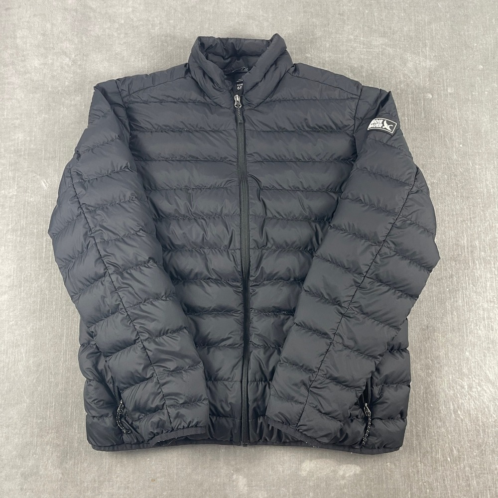 Eddie Bauer Men M Black Puffer Jacket Down 650 Fill Quilted Full Zip
